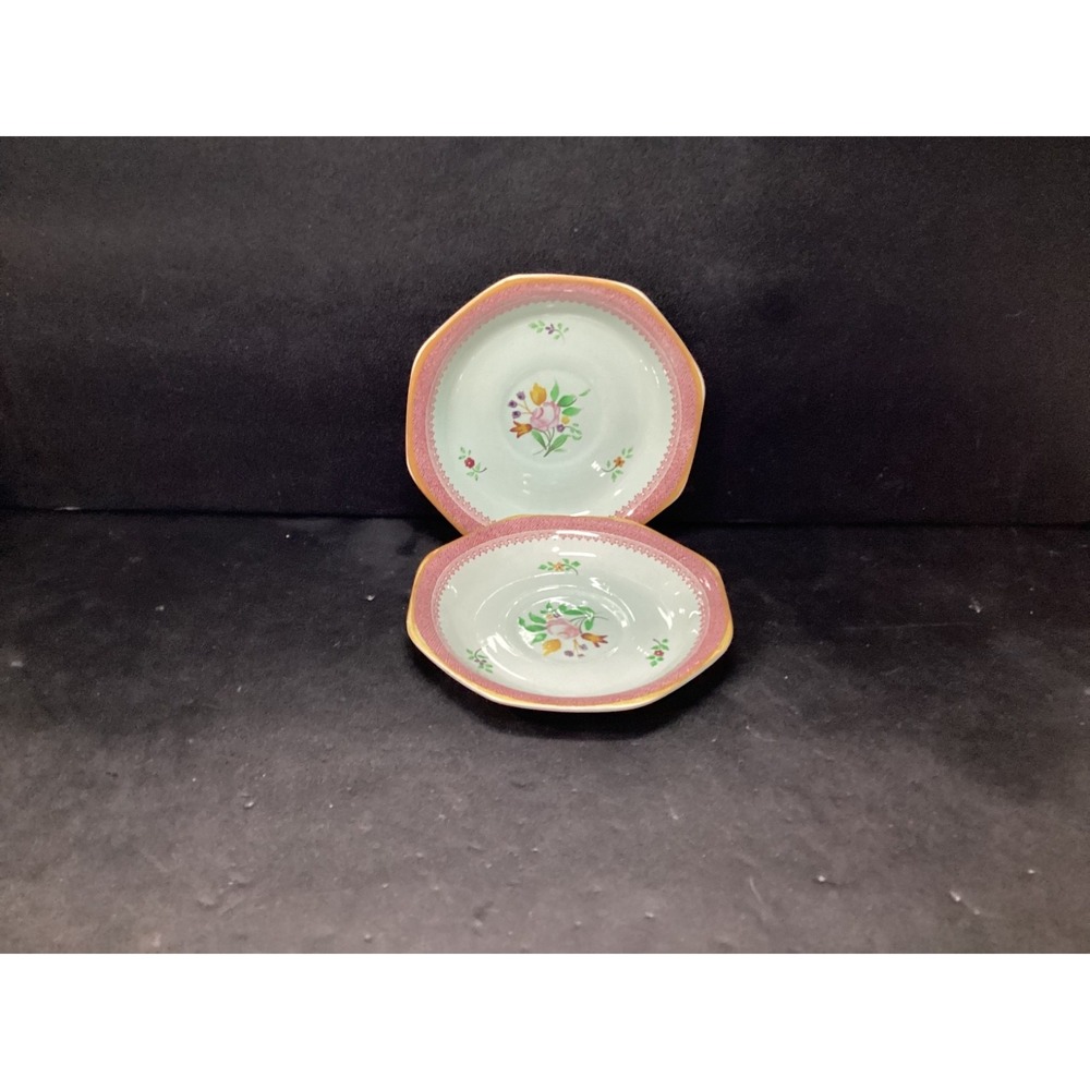 Adams Calyx Ware Lowestoft Dessert Bread Plates Handpainted Set of 2
